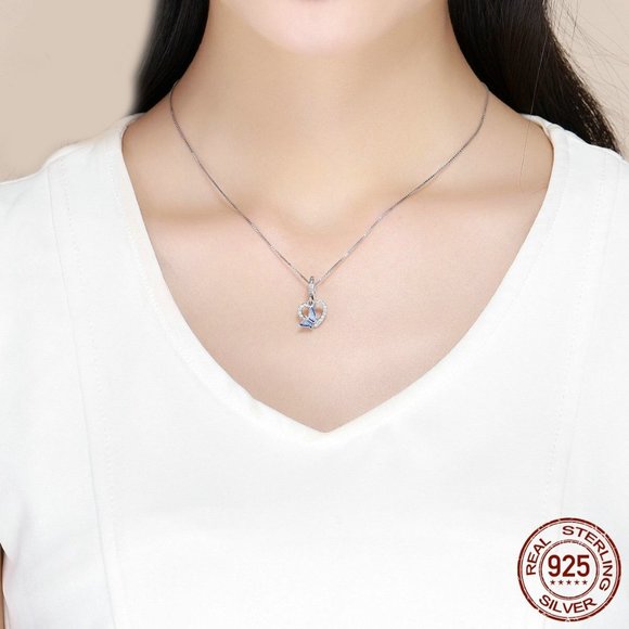 Blue Enamel Butterfly Heart Charm